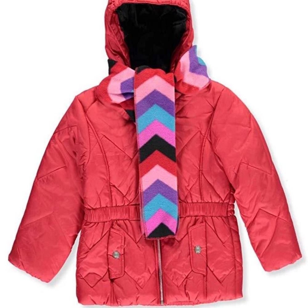 Rothschild Red Big Girls Chevron Quilted Insulated Jacket w/Scarf.
